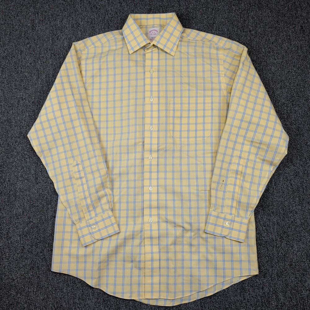 Brooks Brothers Classic Preppy Dress Shirt 15-33 Yellow Supima Cotton Windowpane